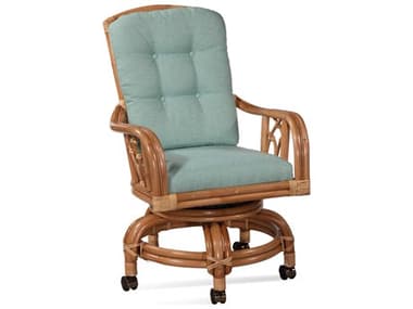 Braxton Culler Edgewater Rattan Brown Fabric Upholstered Arm Dining Chair BXC914106
