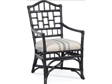Braxton Culler Chippendale Rattan Brown Fabric Upholstered Arm Dining Chair BXC970029