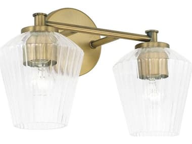 Capital Lighting Beau 15" Wide 2-Light Aged Brass Glass Vanity Light C2141421AD507