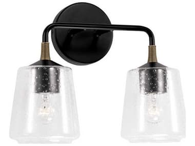 Capital Lighting Amara 14" Wide 2-Light Matte Black With Brass Glass Vanity Light C2145621KB530