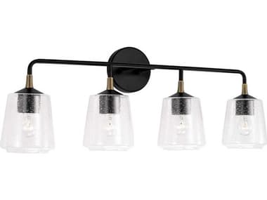 Capital Lighting Amara 31" Wide 4-Light Matte Black With Brass Glass Vanity Light C2145641KB530