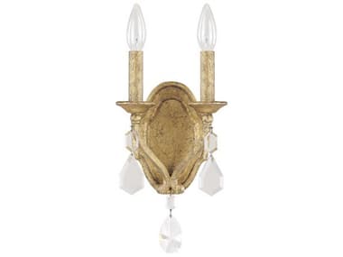 Capital Lighting Blakely 12" Tall 2-Light Antique Gold Crystal Wall Sconce C21617AGCR