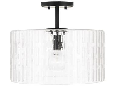 Capital Lighting Emerson 15" 1-Light Matte Black Glass Drum Semi Flush Mount C2241311MB