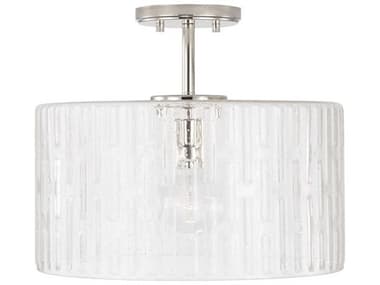 Capital Lighting Emerson 15" 1-Light Polished Nickel Glass Drum Semi Flush Mount C2241311PN
