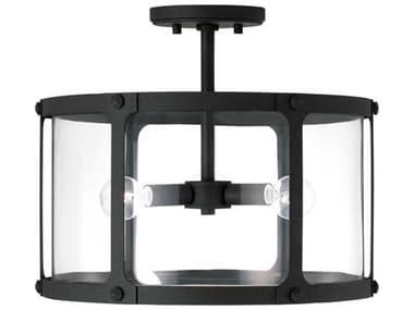Capital Lighting Brennen 15" 3-Light Black Iron Glass Drum Pendant C2244931BI
