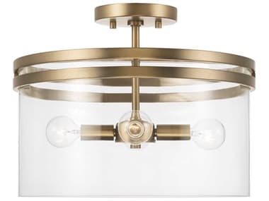 Capital Lighting Fuller 14" 4-Light Aged Brass Glass Drum Semi Flush Mount C2248741AD