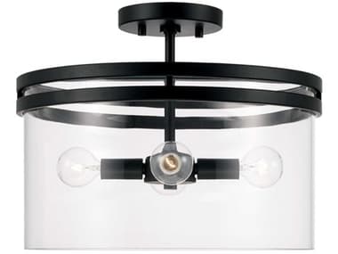Capital Lighting Fuller 14" 4-Light Matte Black Glass Drum Semi Flush Mount C2248741MB