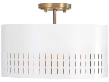 Capital Lighting Dash 15" 3-Light Aged Brass White Drum Semi Flush Mount C2250231AW
