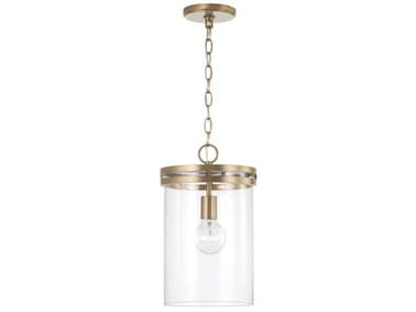Capital Lighting Fuller 9" 1-Light Aged Brass Glass Cylinder Mini Pendant C2348711AD