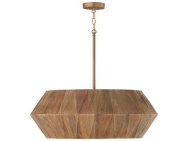 Capital Lighting Nadeau 6-Light Light Wood Patinaed Brass Drum Geometric Pendant C2351061LW