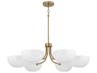 Capital Lighting Reece 34" Wide 6-Light Aged Brass And White Bowl Chandelier C2451461AW