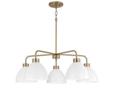 Capital Lighting Ross 30" Wide 5-Light Aged Brass And White Dome Chandelier C2452051AW