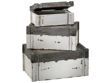 Cyan Design Distressed White Gray Alder Boxes (Set of 3) C302471