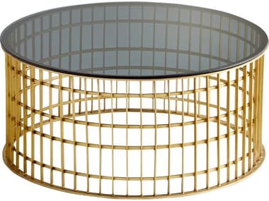 Cyan Design 36" Round Glass Antique Brass Coffee Table C310778
