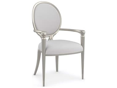 Caracole Lillian Fabric Birch Wood Silver Upholstered Arm Dining Chair CACC092020272