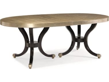 Caracole Classic Taupe Silver Leaf with Gold & Satin Ebony 82-120''W x 42''D Oval Dining Table with Extension CACCLA015206