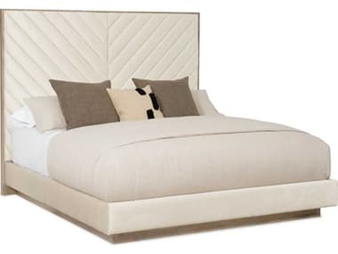 Caracole Classic Meet U in The Middle Ash Driftwood White Wood Upholstered Queen Platform Bed CACCLA019105