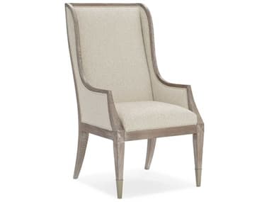 Caracole Classic Open Arms Ash Wood Beige Fabric Upholstered Dining Chair CACCLA019273