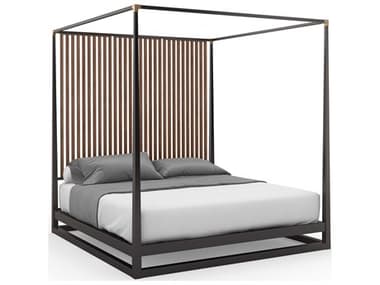 Caracole Classic Pinstripe Dark Chocolate Rich Walnut Brown Wood Queen Canopy Bed CACCLA020101