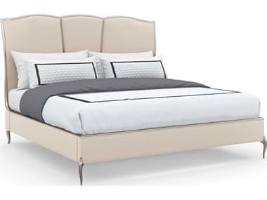 Caracole Classic Un-Deux-Trois Soft Silver Paint White Upholstered Queen Platform Bed CACCLA020103