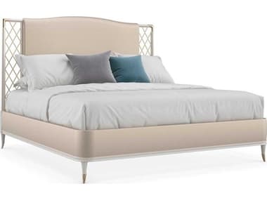 Caracole Classic Star of the Night Stardust Whisper Of Gold Beige Birch Wood Upholstered King Platform Bed CACCLA021121