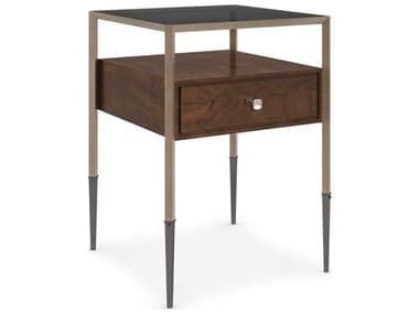 Caracole Classic Shadow Box 19'' Square Wood Rich Walnut Brushed Antique Brass Deep Bronze End Table CACCLA021421