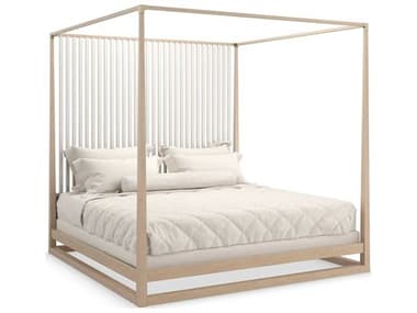 Caracole Classic Pinstripe Light Sun Drenched Oak Almond Milk Wood Queen Poster Bed CACCLA022102