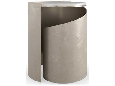 Caracole Classic Nautilus 20'' Round Stone Taupe Silver Leaf Whisper Of Gold End Table CACCLA022422
