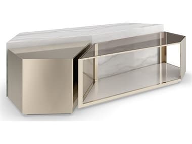 Caracole Classic Refraction 70" Marble Whisper Of Gold Coffee Table CACCLA023402