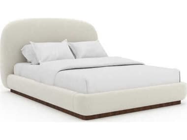 Caracole Botero Retro Walnut White Wood Upholstered Queen Platform Bed CACCLA024102