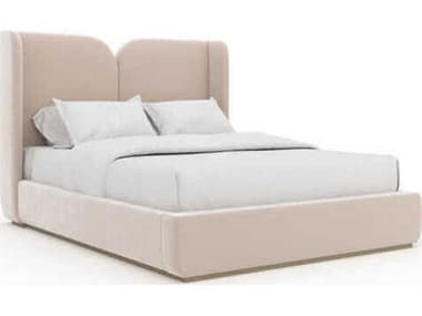 Caracole Oblique Soft Silver Paint Gloss Beige Upholstered Queen Platform Bed CACCLA024105