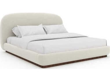 Caracole Botero Retro Walnut White Wood Upholstered King Platform Bed CACCLA024122
