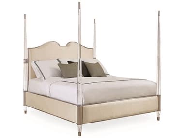 Caracole Classic Acrylic Beige Upholstered King Poster Bed CACCLA417121