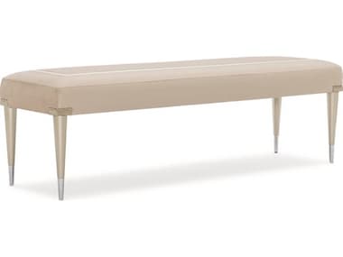 Caracole Classic 60&quot; Soft Silver Paint Beige Fabric Upholstered Accent Bench CACCLA420082