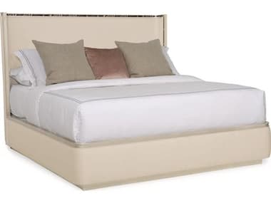 Caracole Classic Dream Big Soft Silver Paint White Upholstered King Platform Bed CACCLA420121