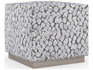 Caracole Classic Soft Touch 20" Satin Nickel Gray Fabric Upholstered Ottoman CACCLA421081