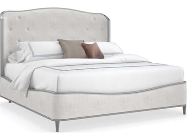 Caracole Classic Clear the Air Silver Charm White Birch Wood Upholstered King Panel Bed CACCLA421123