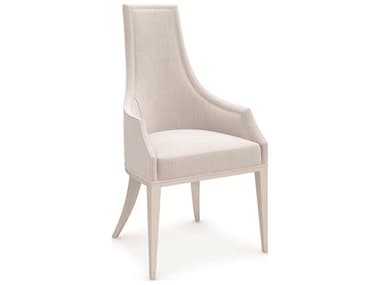 Caracole Classic Tall Order Birch Wood White Fabric Upholstered Arm Dining Chair CACCLA422272