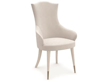 Caracole Classic Cherub Birch Wood White Fabric Upholstered Arm Dining Chair CACCLA422273