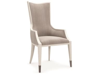Caracole Classic Lady Grey Birch Wood Gray Fabric Upholstered Arm Dining Chair CACCLA422275