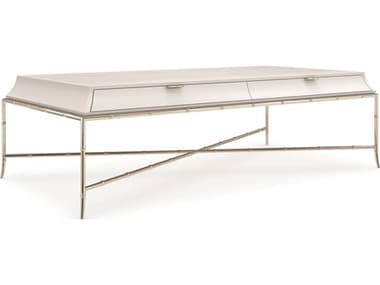 Caracole Classic Tea Time 62" Rectangular Faux Leather Almond Milk Whisper Of Gold Coffee Table CACCLA422403