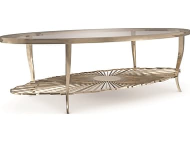 Caracole Classic Pirouette 60" Oval Glass Whisper Of Gold Coffee Table CACCLA422407