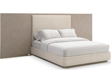 Caracole Classic Anthology Dry Martini White Beech Wood Upholstered Queen Platform Bed with Wings CACCLA423102