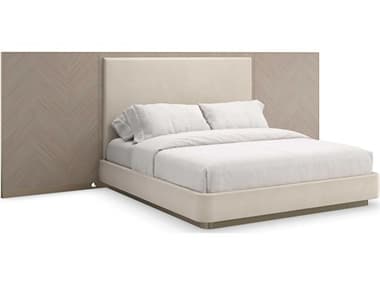 Caracole Classic Anthology Dry Martini White Beech Wood Upholstered King Platform Bed with Wings CACCLA423122