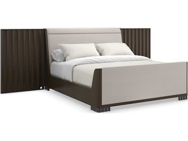 Caracole Classic Slow Wave Dark Chocolate Beige Poplar Wood Upholstered King Panel Bed with Wings CACCLA423123P