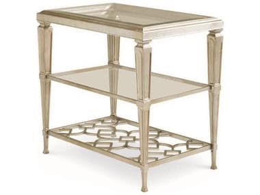 Caracole Classic Three Shelf Side 18" Rectangular Glass Taupe Silver Leaf End Table CACCONSIDTAB015