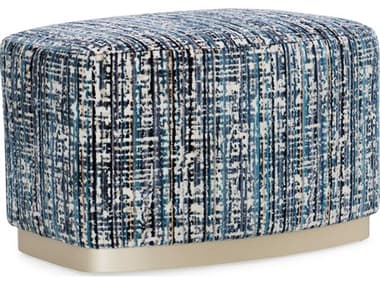 Caracole Classic Small Wonder 27" Navy Blue Cut Velvet Soft Radiance Fabric Upholstered Ottoman CACM090018051A