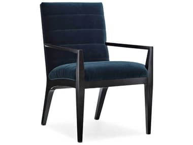Caracole Modern Edge Hardwood Blue Fabric Upholstered Arm Dining Chair CACM102419271