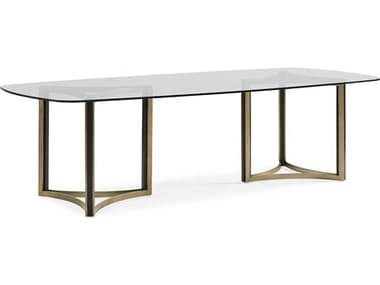 Caracole Modern Artisan Remix Tempered Glass / Black Stained Ash Bronze Gold 106'' Wide Oval Dining Table CACM112019203