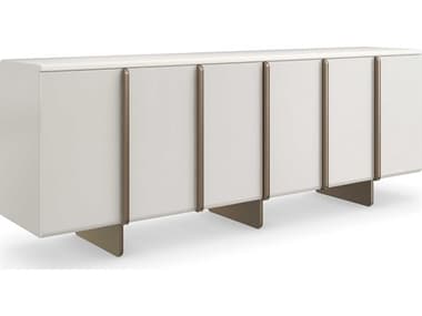 Caracole Modern Principles Emphasis 86" Birch Wood Almost White Textured Adobe Lucent Bronze Plated Metal Credenza Sideboard CACM142022212
